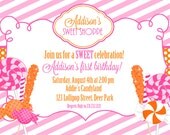 Sweet Shoppe Hot Pink and Orange Printable Birthday Invitation, Sweet Treats Candy Personalized Birthday Invite