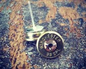 Bullet earrings Topaz crystal 38 special brass bullet casing shell ear rings shooter hunter outdoors gift