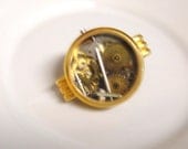 Unisex Pin Made from Watch Case Filled with Antique To Vintage Parts Steampunk OOAK