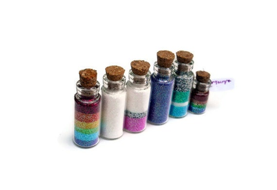 Fairy Jars set of 5, Magic Dust, Pixie, Wishing Vial, Princess, Cork Jar