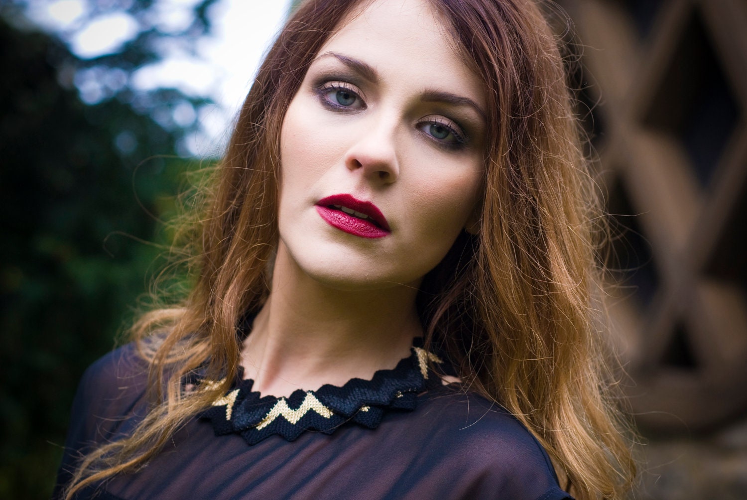 Thorn - Knitted Statement Necklace, Sculptural Chevron knit in Charcoal and Gold