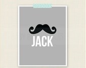 Mustache with personalized name - Kids Room Art - Baby Children Nursery Custom Wall Print Poster