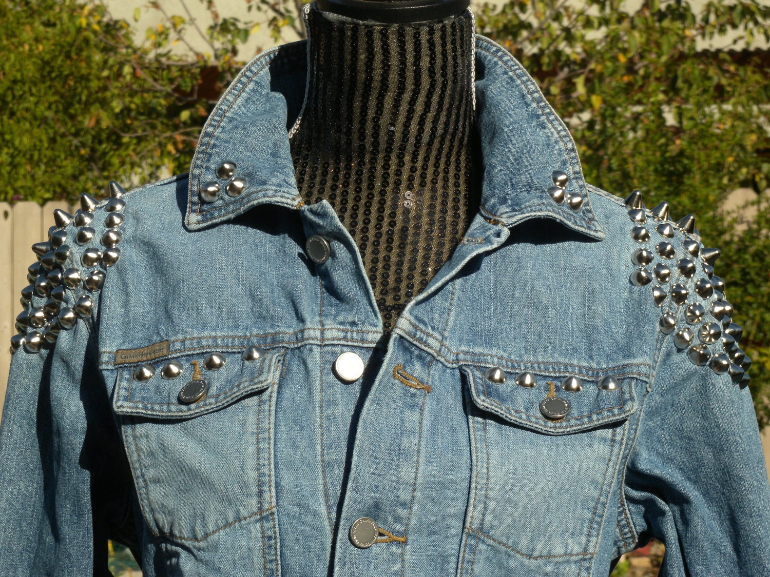 Womens Studded Denim Jacket Denim Coat Spiked by BoltonBoutique