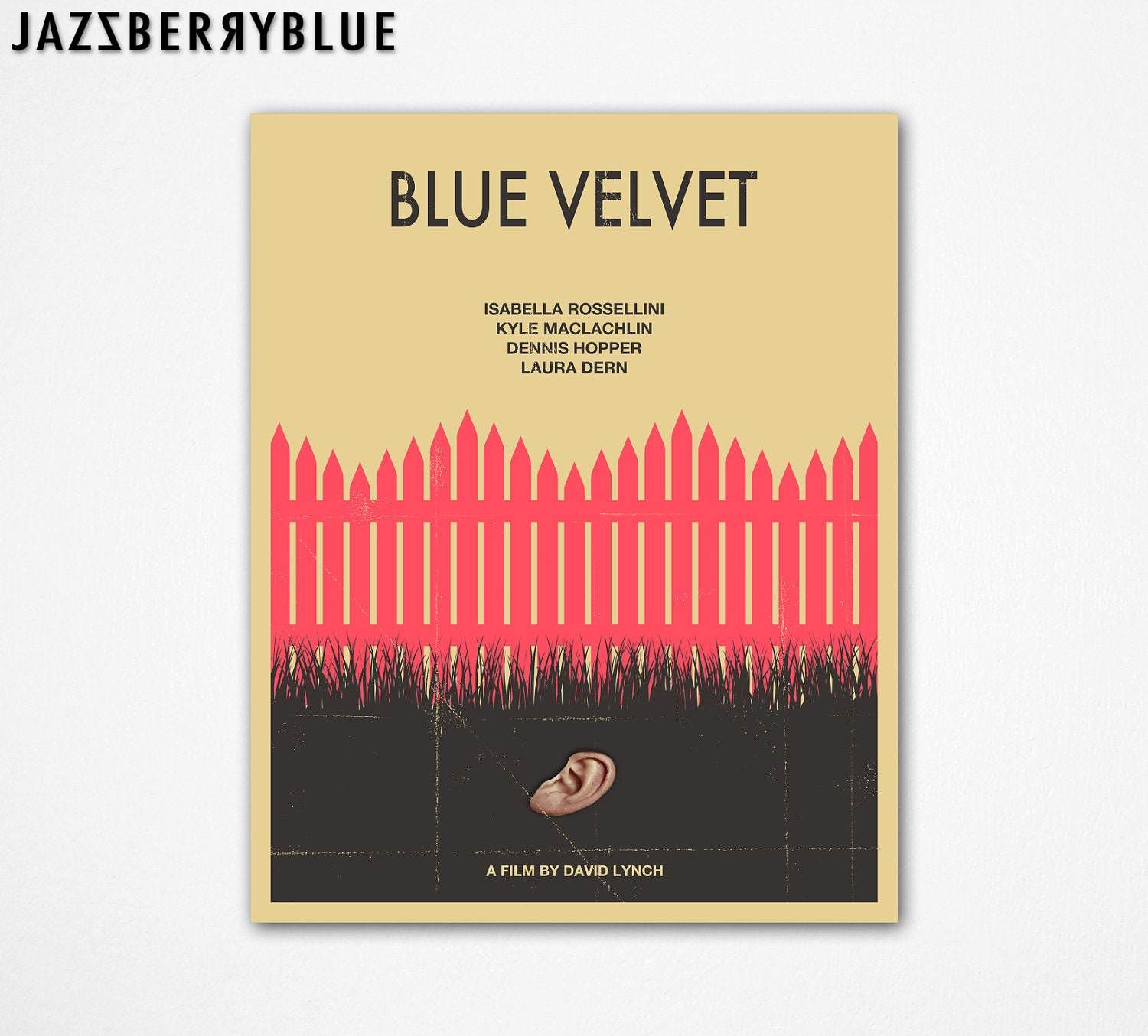 8x10 Art Print, BLUE VELVET Movie Poster Style Minimalist Pop Artwork for the home wall decor, by Modern Artist Jazzberry Blue