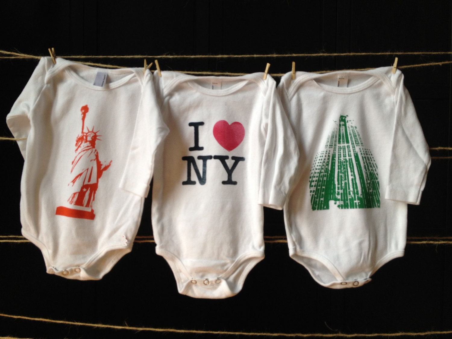 I Love NY 3 gift pack: Hand printed Statue of Liberty, I Love New York, and Empire State Building designs