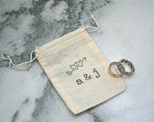 Personalized wedding ring bag.  Ring pillow alternative, ring bearer accessory, ring warming ceremony..  2.5x4 muslin bag.