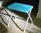Retro Mid Century Modern Eames Era Turquoise Folding Metal Step Stool Seat 1950s
