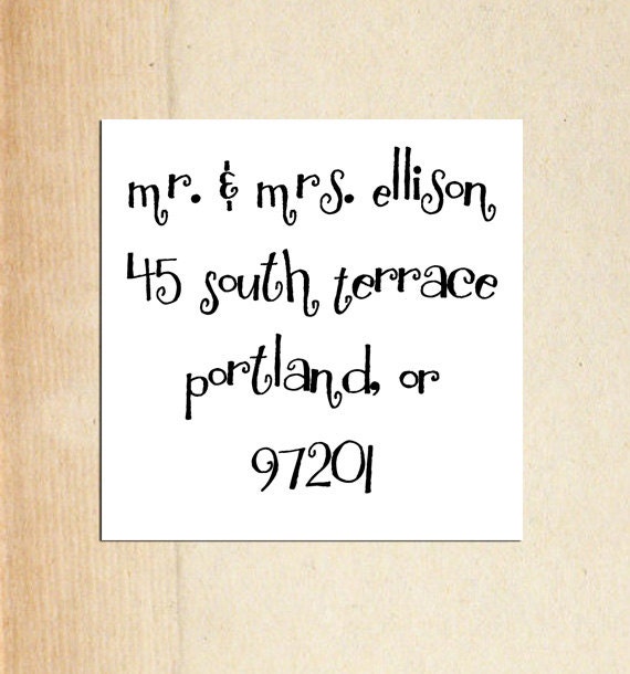 Custom Return Address Stamp -  whimsical font  1.5 x 1.5 inch