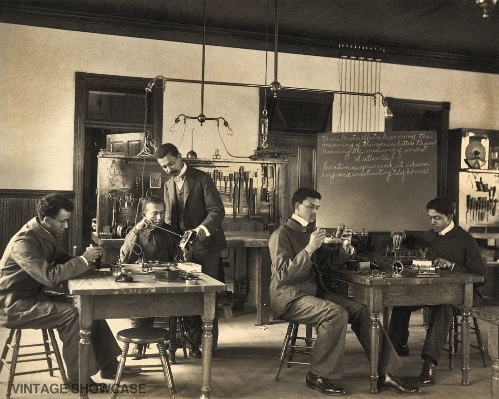 African American Students constructing telephones at Hampton Institute (8x10)