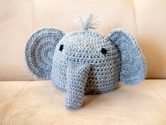 Crochet Elephant Hat-Girl or Boy-Wonderful Birthday Gift or Photo Prop- Customizable Colors- halloween costume-Ready to Ship