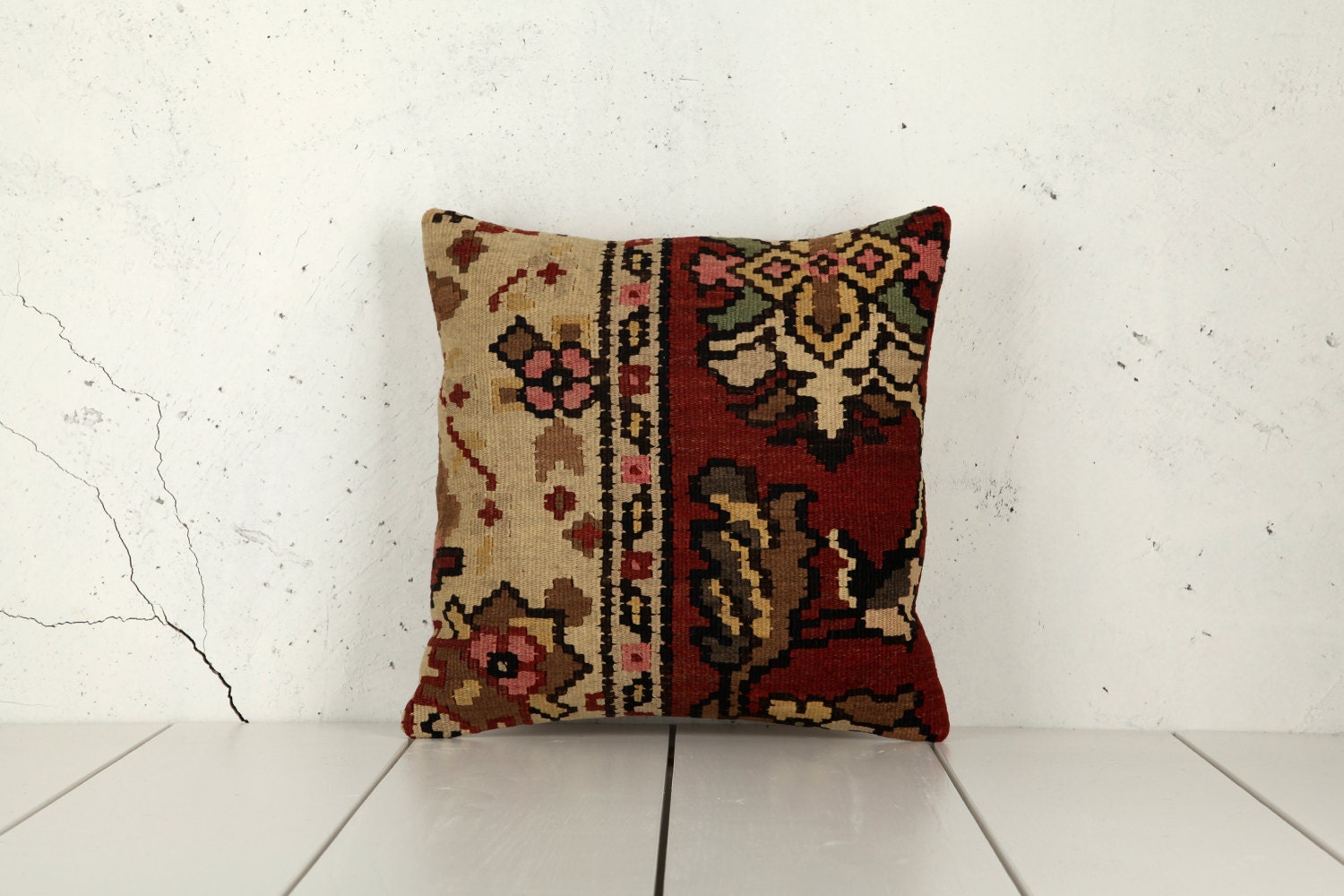 hand woven vintage kilim pillow cover - 15.75" x 15.75" - FAST shipment with UPS - 02580-59