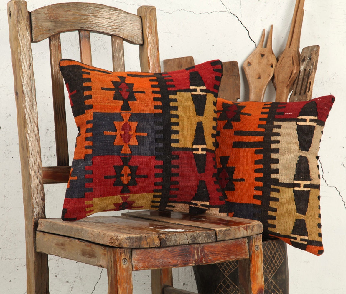 16 x 16 Throw Pillow Decorative Pillow Accent Pillow Bohemian Pillow Vintage Kilim Pillow Cover Old Cushion Retro Pillow - 02384-59
