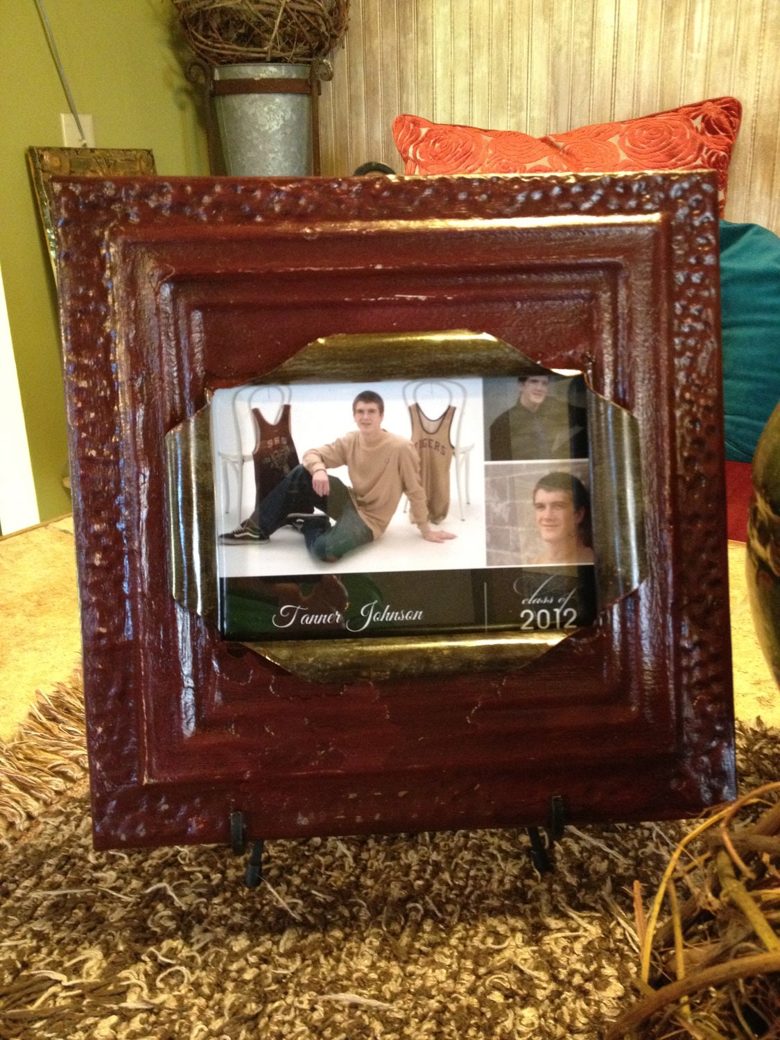 5 x 7 maroon antique tin ceiling tile picture frame