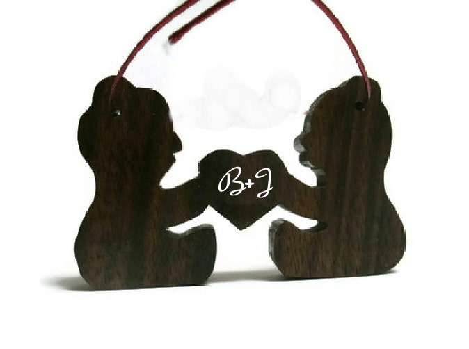 Personalized Valentine Ornament -  Bears Wooden Decor