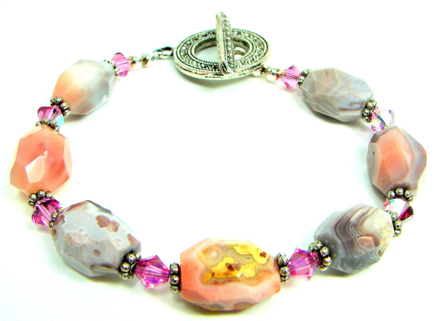 Botswana Agate Bracelet, Agate Stone Bracelet, Pink Botswana Agate, Crystal Bracelet, Nature Bracelet