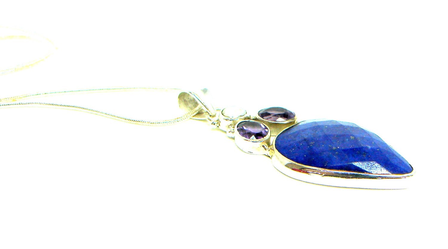 Reserved Lapis Lazuli Pendant, Amethyst, Faux Pearl, Sterling Silver Pendant, Stone, Lapis, Rock