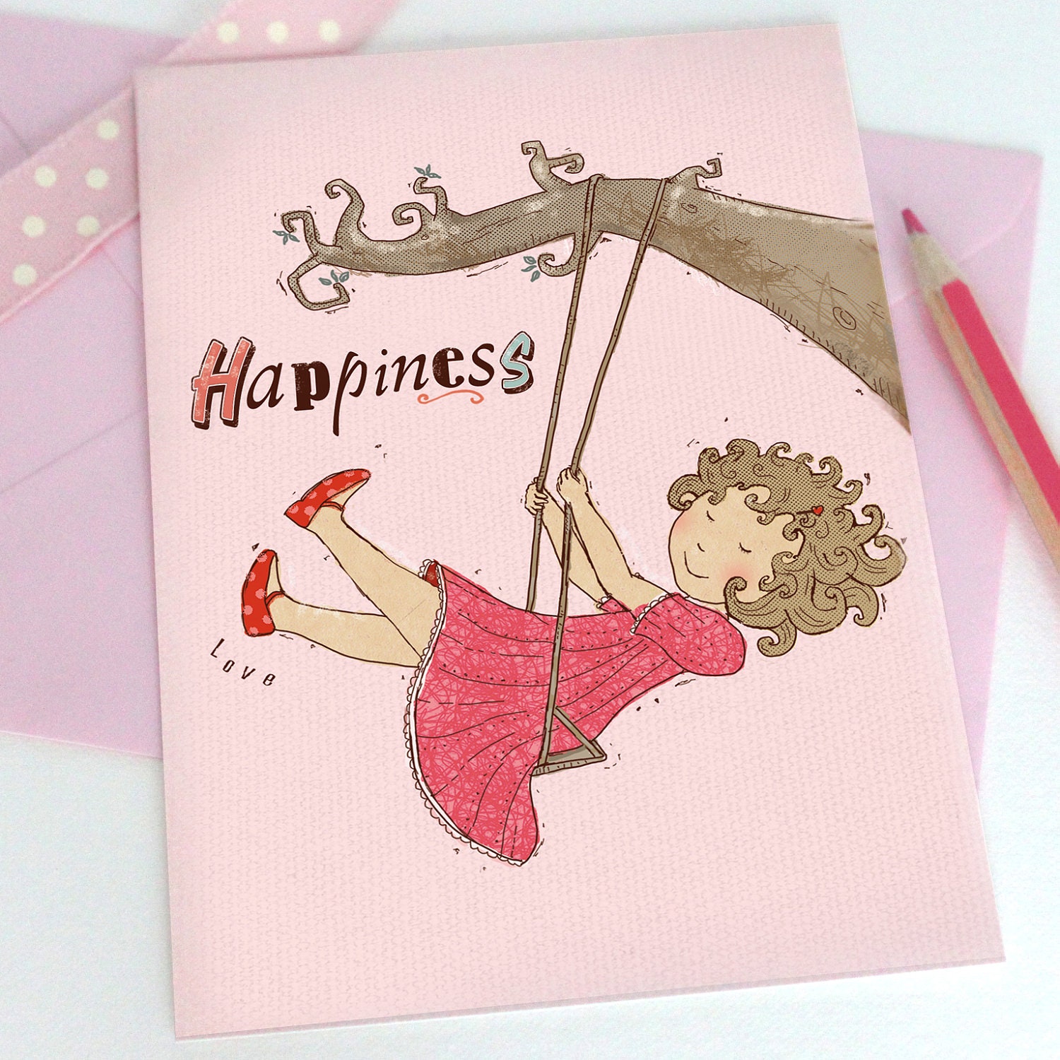 Little Wishes - Happiness postcard and envelope