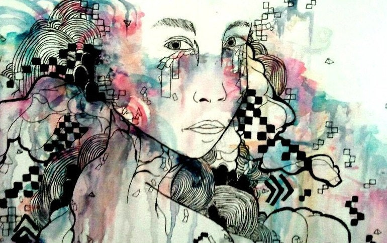 6x4 inch abstract portrait art print reproduction illustration printed on glossy photo paper. Signed colorful art print
