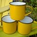Vintage Chippy Metal Enamelware Camping Cups in Bright Yellow