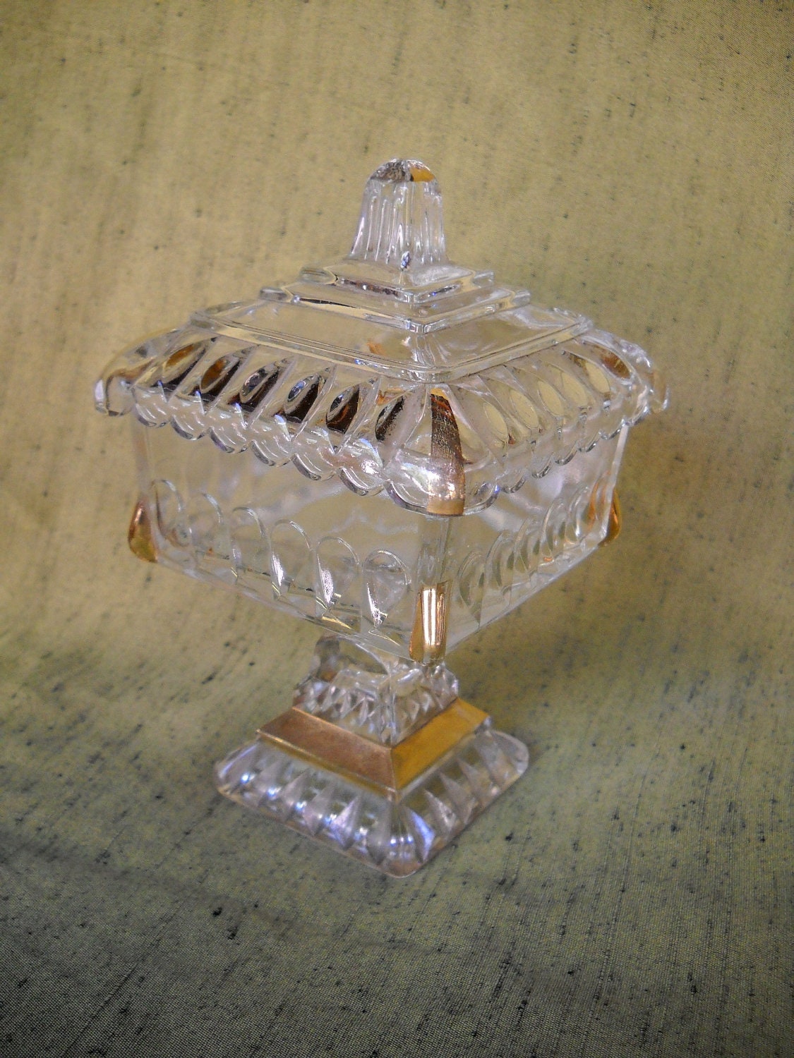 Vintage Candy Dish with Lid Gold Trim by SparkleBettie on Etsy