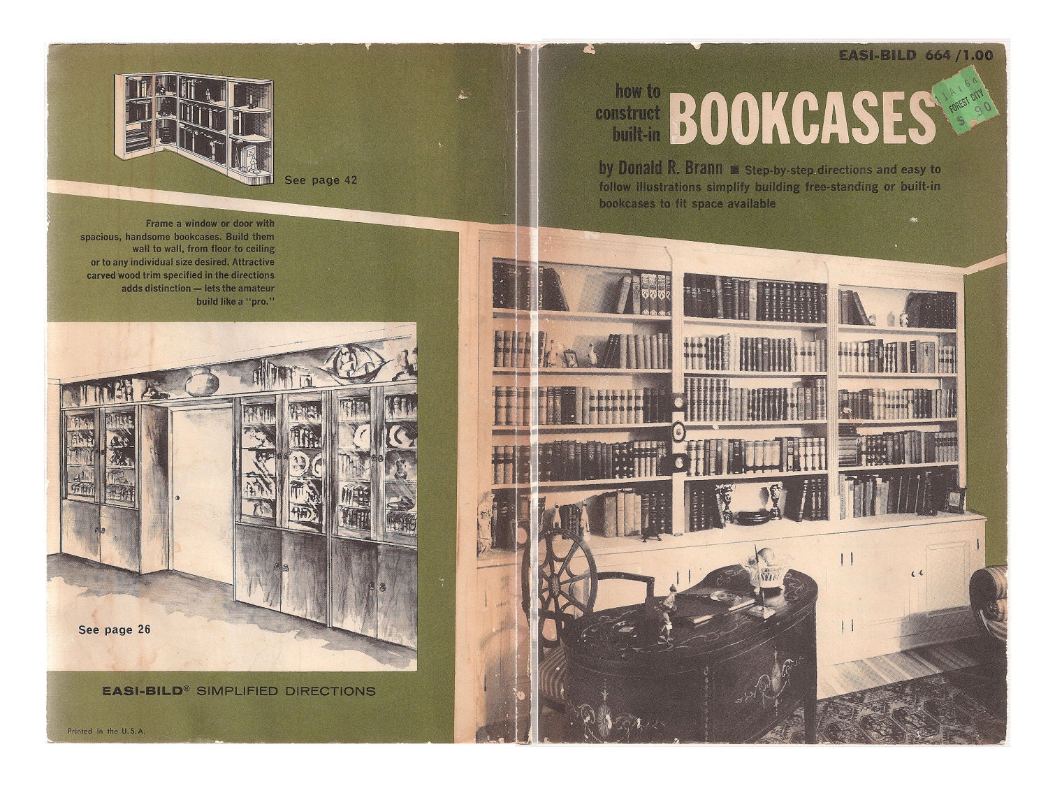 FREE SHIPPING - Built in Bookcases - Vintage Mid Century Instructional Home Decorating Book 1960's - Sale