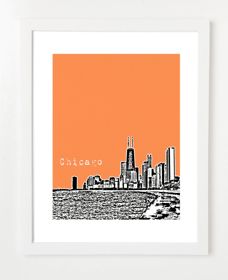 Chicago Skyline - Chicago City Skyline Poster - John Hancock Building - Illinois City Art - Chicago Art- VERSION 2
