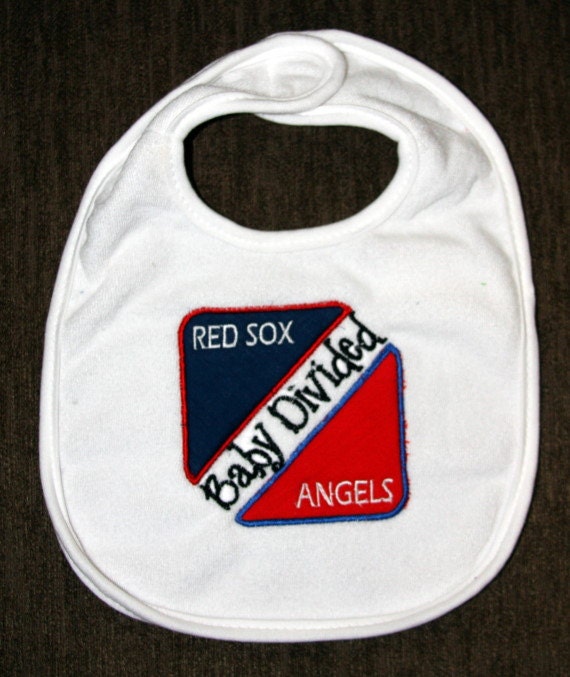 Baby Divided RED SOX and ANGELS appliqued bib