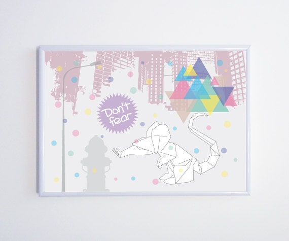 Affiche A4 - Illustration imprimée "Rat Origami"