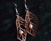 Winter Leaf with Pearl, Drop Earring, sterling silver wires, Gifts under 10 pounds