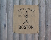 Entering Boston Burlap Wall Art. Boston Wall Art, Massachusetts Wall Art. Burlap Wall Art.