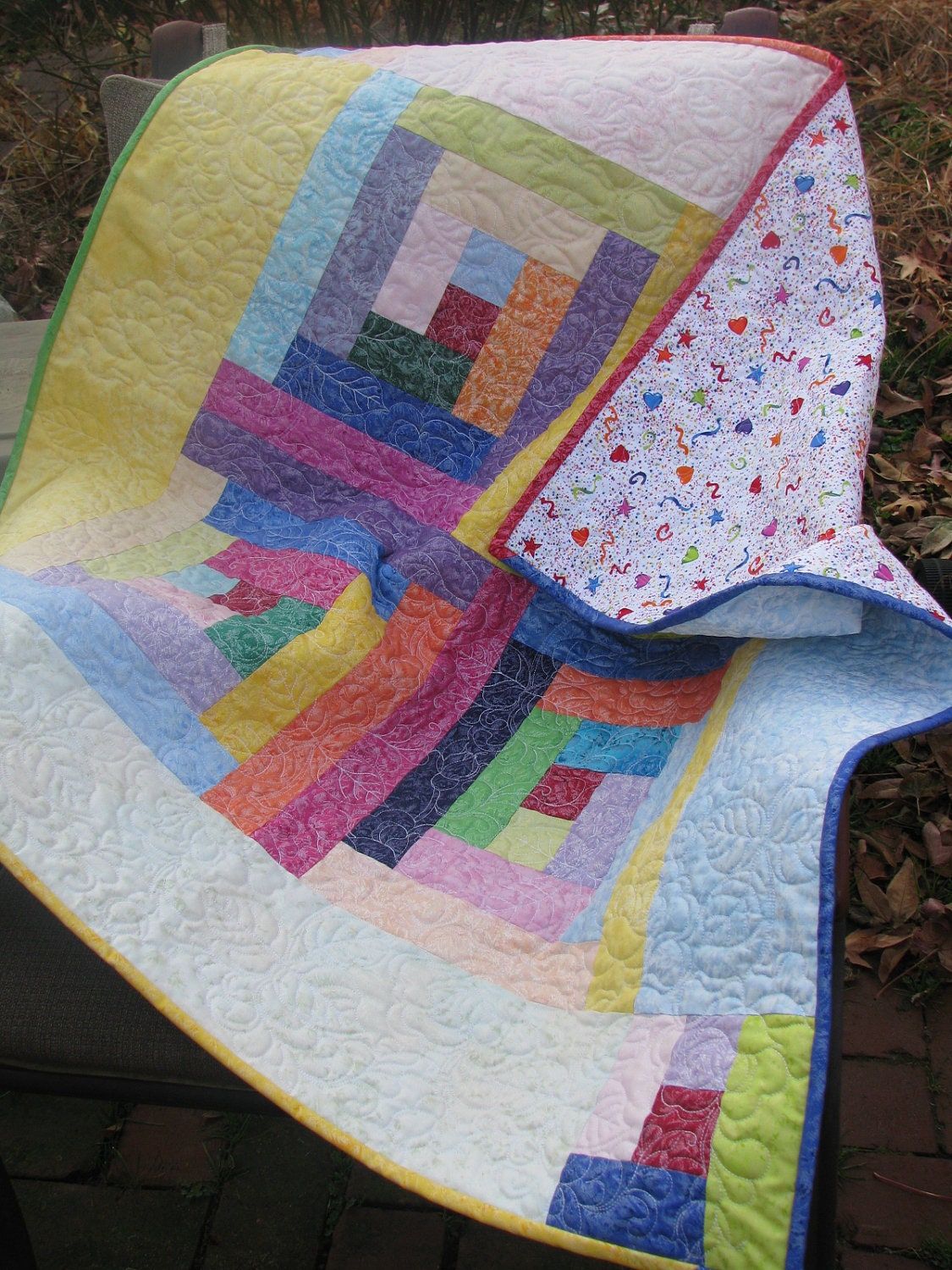 Baby Quilt, Wall Hanging, Log Cabin Fairy Frost Quilt