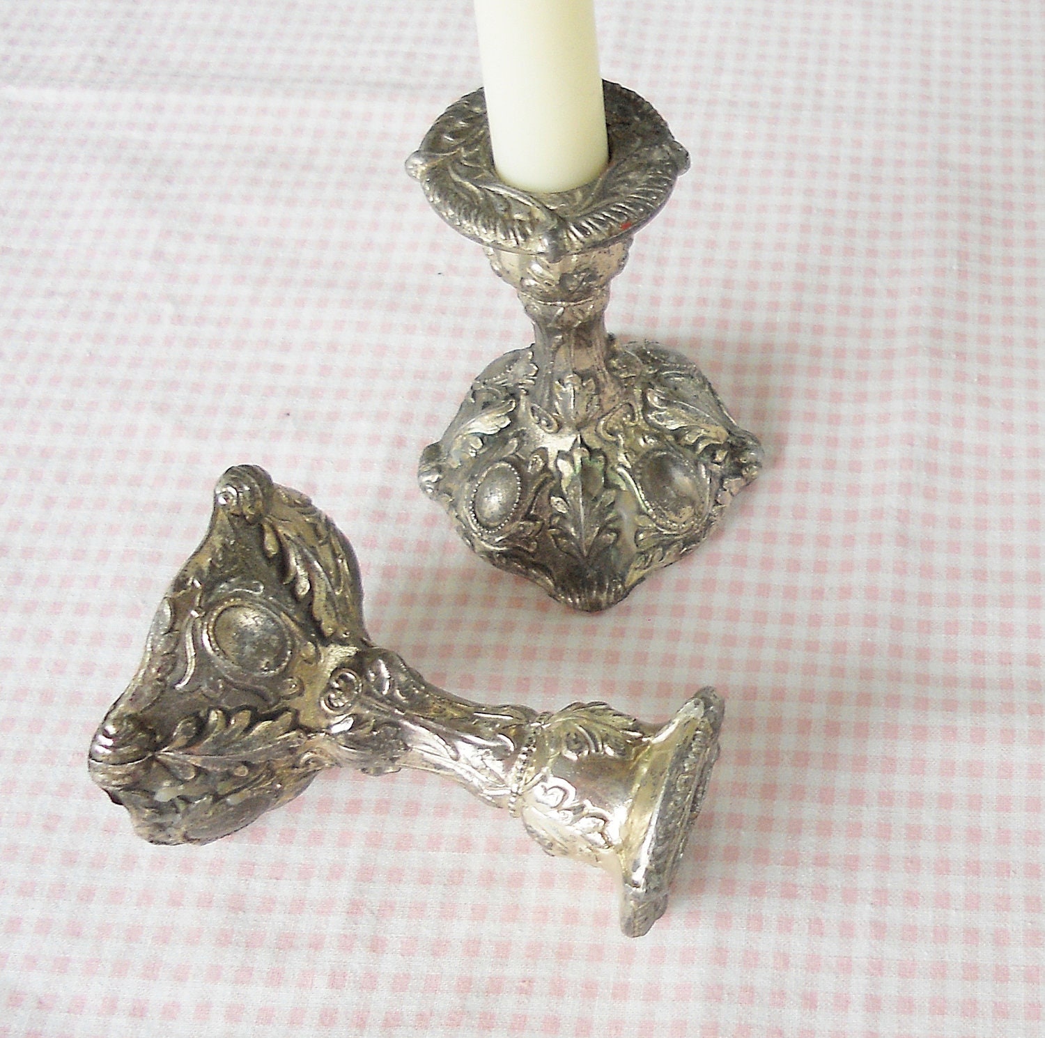 Victorian Silver Candleholders - Pair - Vintage, French Decor, Ornate, Christmas, Wedding, Gifts, Scrolled, Short