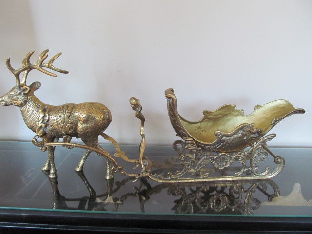 Vintage Brass Reindeer And Sleigh By OnStoneAvenue On Etsy