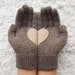 Heart Gloves, Dark Beige Gloves with Beige Felt Heart