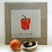 Red bell pepper wall art - kitchen decor, food art, hand-printed on linen