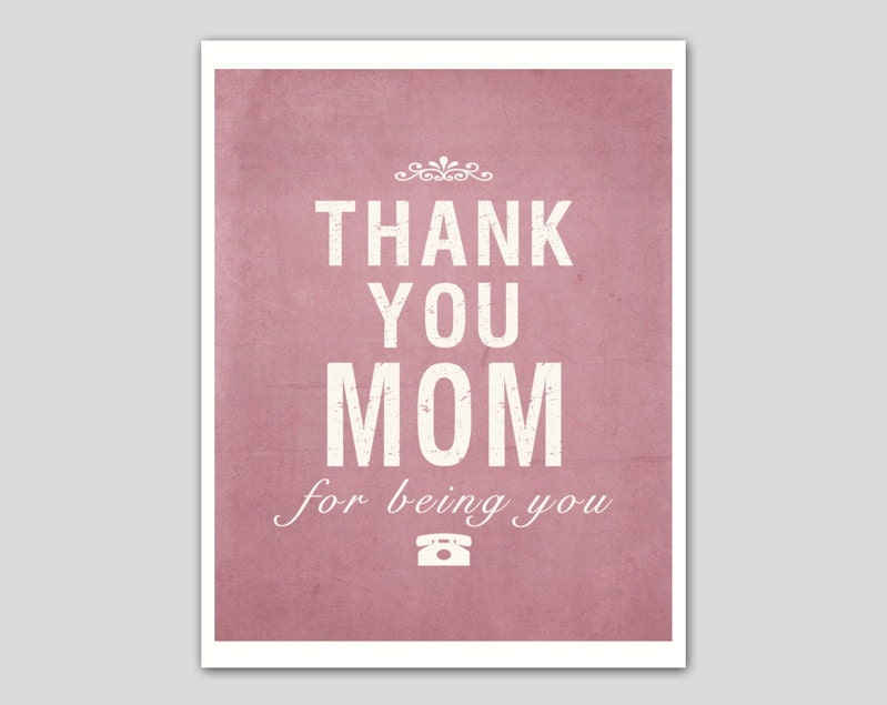Mother Day Art Print - Thank you Mom - Custom Giclee Art Print 8x10 Poster