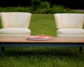 Long and Low Gray and Gold Mid Century Coffee Table with Refinished Top