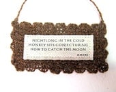 Ornament  Natural Brown Wall Hanging Haiku Small Handwoven Fall Fiber Art Poetry Hand Spun Wool