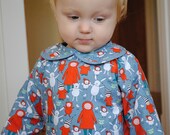 12-18 month long-sleeve top, unisex baby top, Peter Pan collar