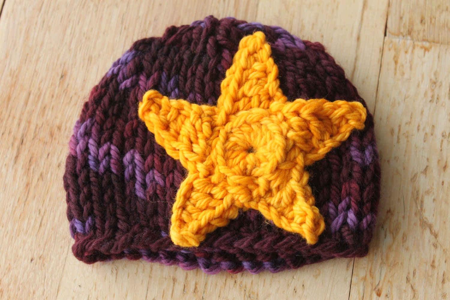 Baby Hat with Sea Star, Purple and Gold