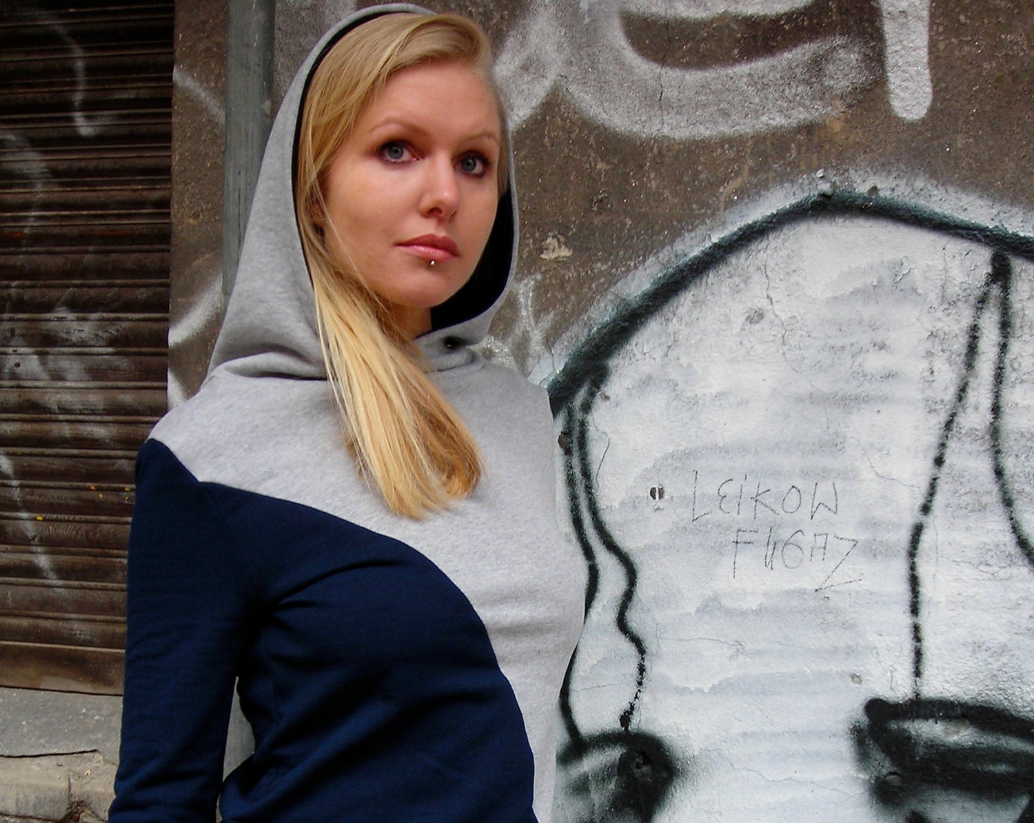 hoodie "krokus", darkblue - grey, cotton, s/m/l