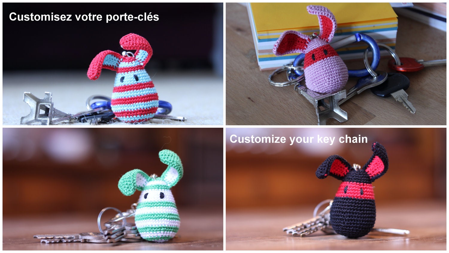 Customizable rabbit key chain (crochet) - Make to order