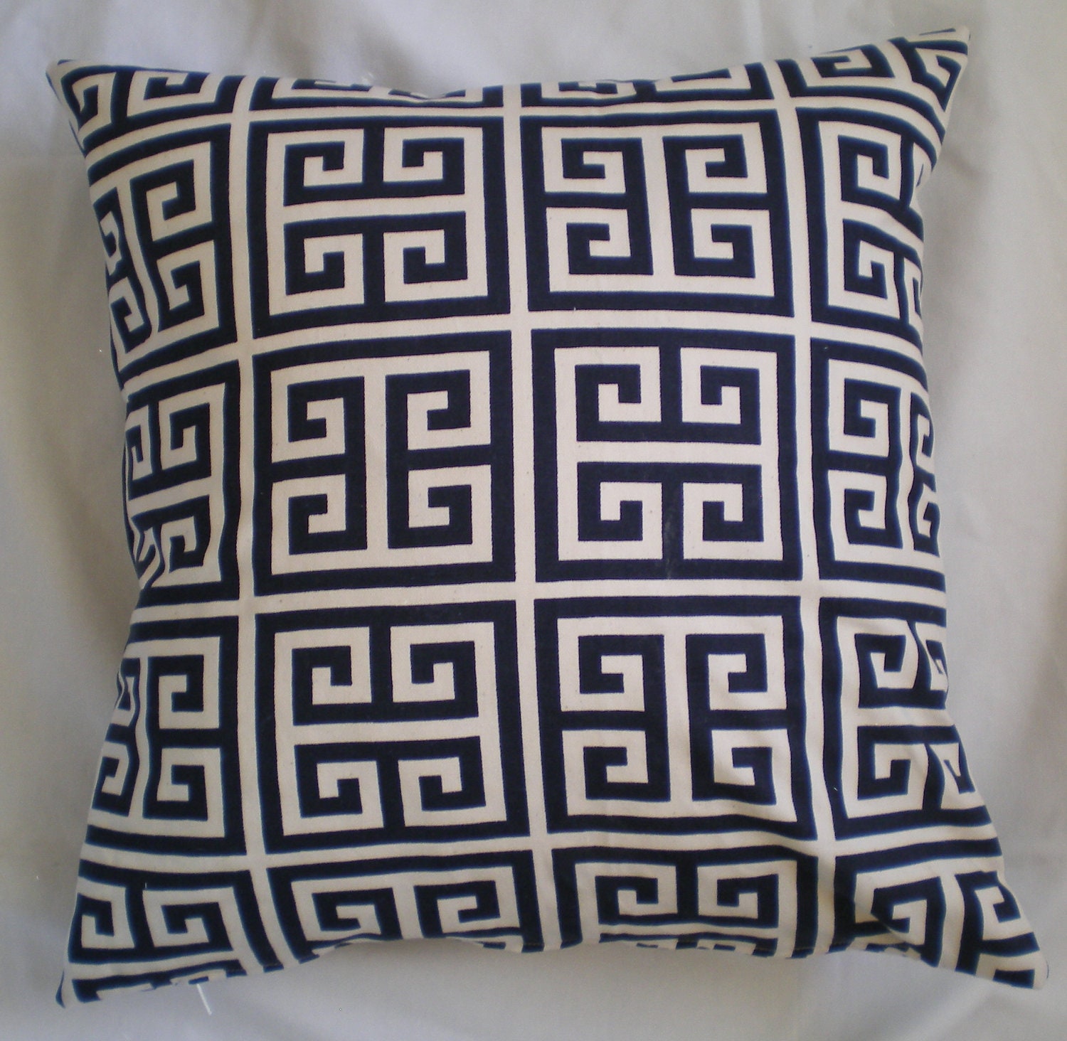 SALE 12x16 or 12x18 Lumbar Navy Towers Greek Key Pattern Pillow cover--Hidden Zipper Close--Same Fabric on Both Sides-- FREE US Shipping