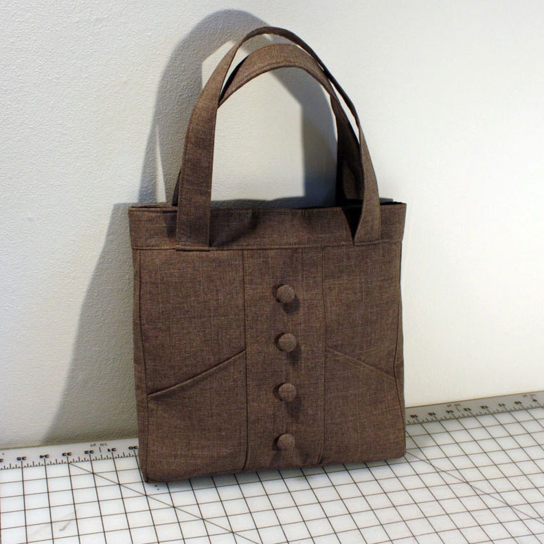 Small Tote Bag with Buttons in Brown