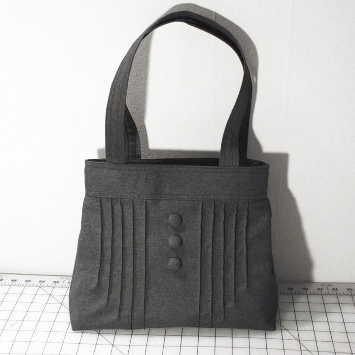 Pintuck Purse with Buttons in Dark Gray
