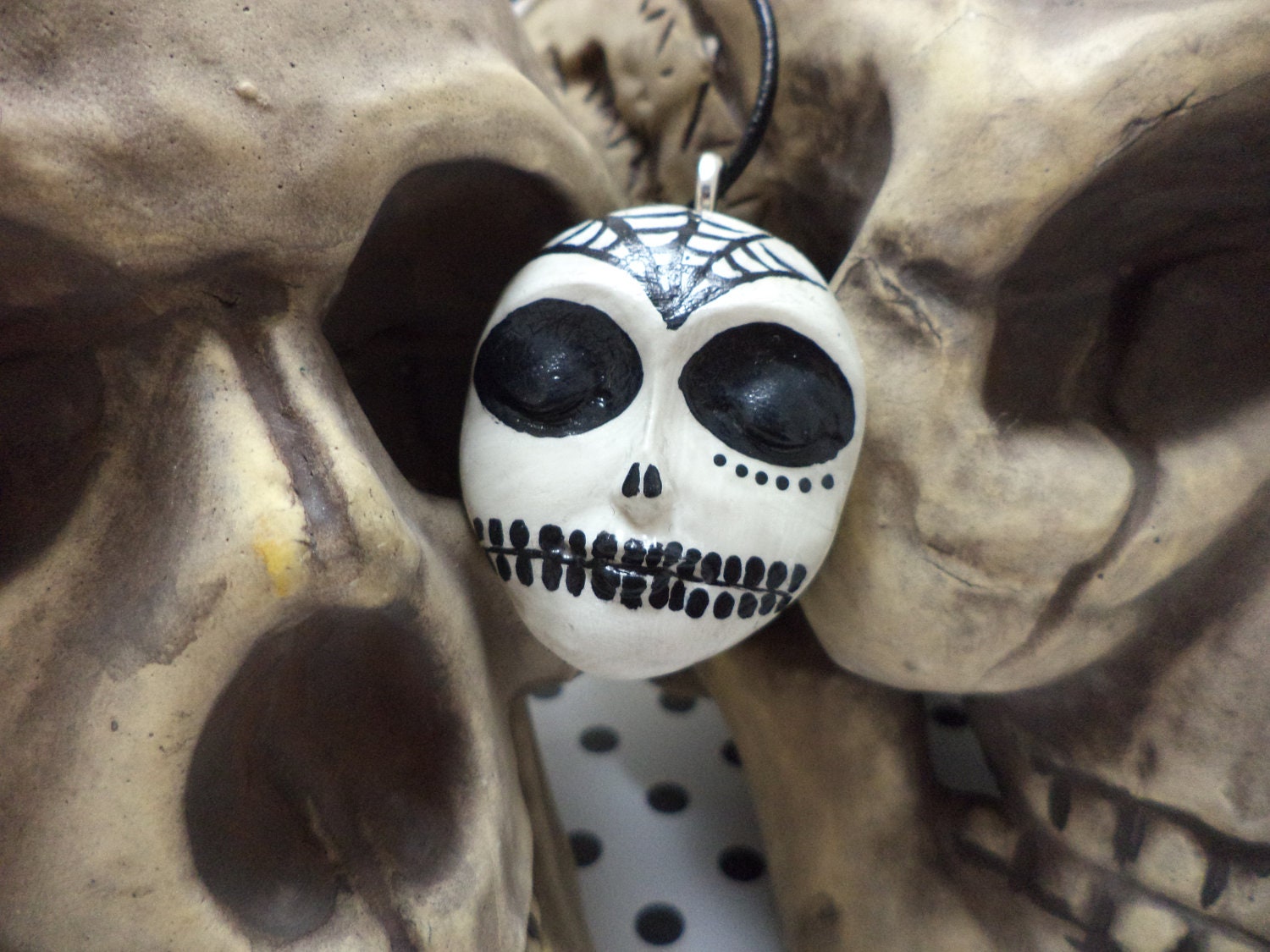 OOAK Hand Painted Day of the Dead Sugar Skull Necklace