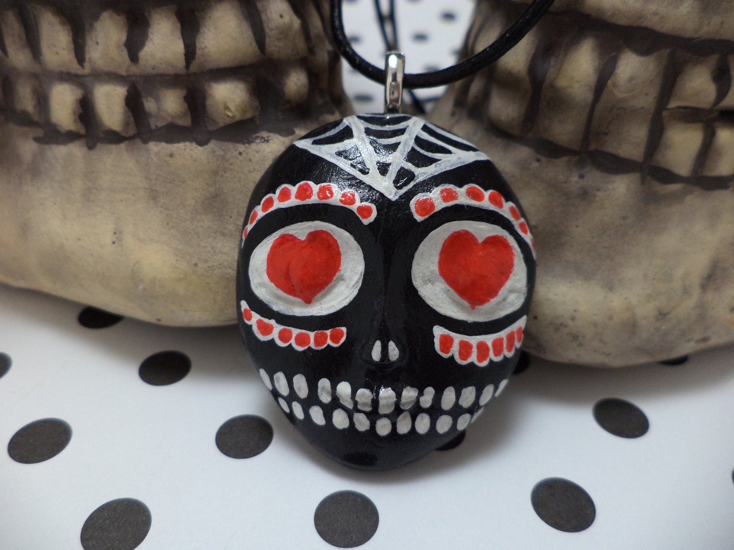 OOAK Hand Painted Day of the Dead Sugar Skull Necklace