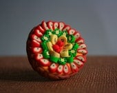 FRUIT TART RING - customizable adjustable - Totally handmade Polymer clay tart with four rounds of fruit slices