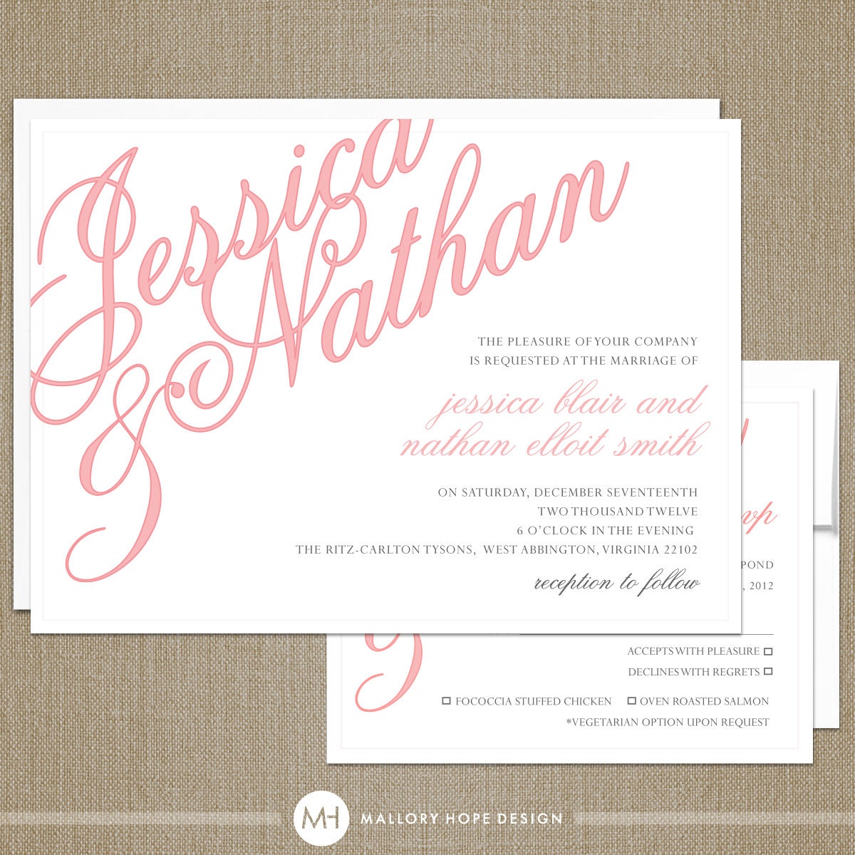 Elegant Names Modern Wedding Invitation & RSVP Set - CUSTOMIZE Colors and Content - Digital Design Files