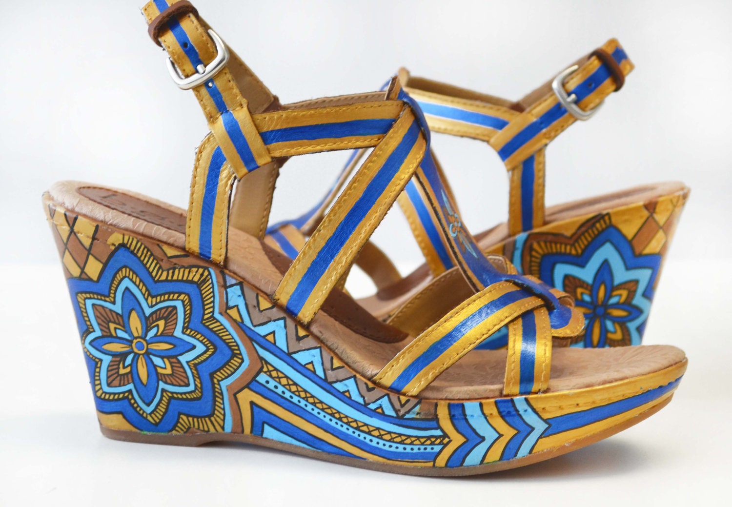 Hand Painted Shoes  - Summer shoes- Flower Wedges